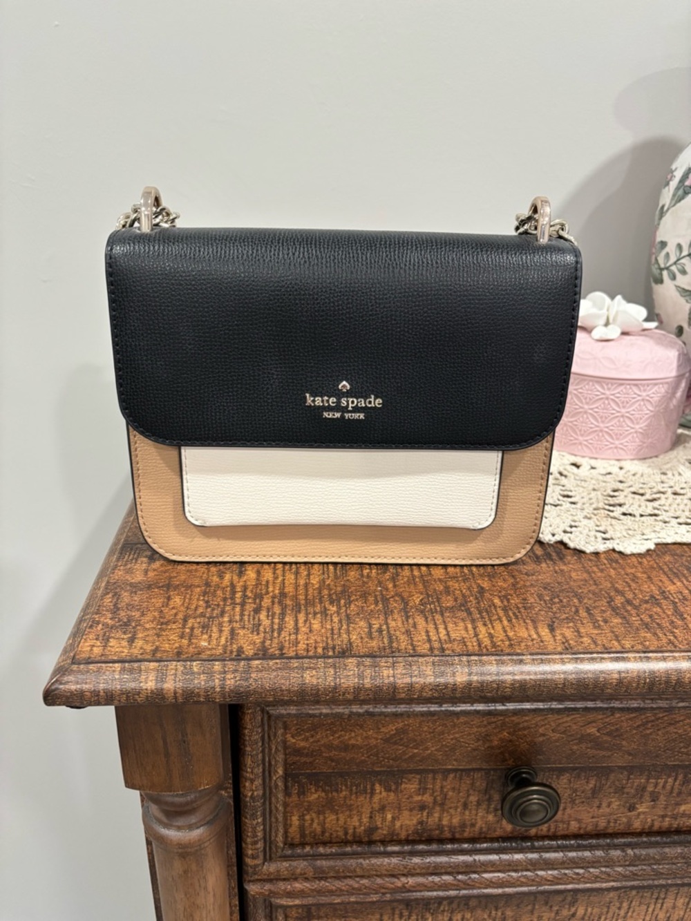 kate spade Black, Cream & Tan Colorblock Leather Crossbody